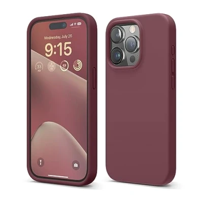 Bild av elago Kompatibel med iPhone 15 Pro Fodral, Flytande Silikon Heltäckande Skydds Stötsäkert, Smalt telefon Reptåligt Mjukt Mikrofiberfoder 6,1 tum (vinröd)