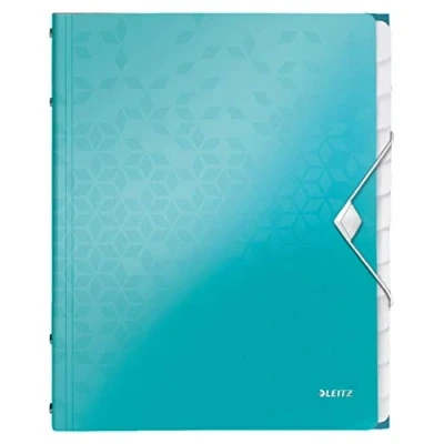 Bild av Leitz WOW Sorteringsmapp, A4, upp till 200 ark, integrerat register, 12 fack, elastiskt band, isblå metallic, 46340051