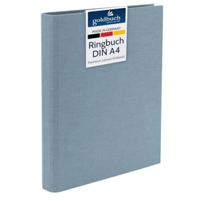 Bild av goldbuch 37 213 ringbok A4 Summertime blågrå, mapp 32 x 27,5 4,5 cm, häftapparat med 4 ringmekanik och klämhängare, format DIN A4, ringpärm pärm av linne, häftmapp ljusgrå