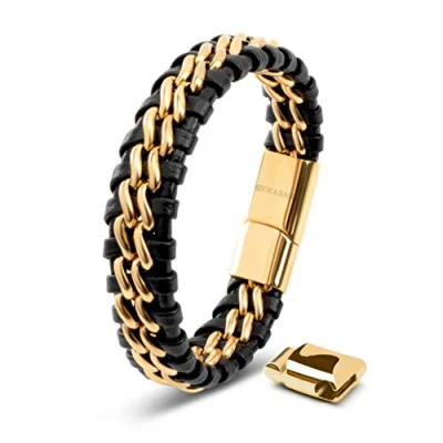 Bild av SERASAR Läderarmband för Män 17cm Flätat Guld Armband Pojkarmband Hanarmband Smyckepresentidé Jubileumspresenter Present till Make, Pojkvän, Vänner