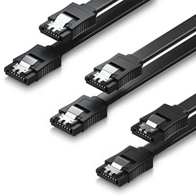 Bild av deleyCON 3x 50cm SATA III Kabel i Set S ATA 3 Datakabel HDD SSD Anslutningskabel Metallklämma 6 GBit/s 2 Raka L Typ Pluggar Svart