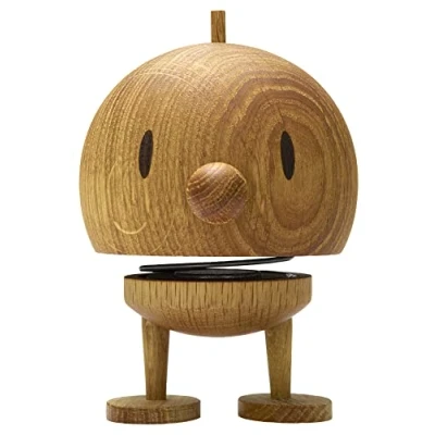 Bild av Hoptimist Bumble av trä, vaggande figur, skandinavisk dekoration för vardagsrum, skrivbord, kontor, hall, badrum, bra present, 7,5 x 8,5 10,7 cm, Medium, Ek