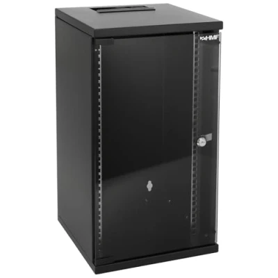 Bild av HMF 63412 02 nätverksskåp, serverskåp 10 tum 12 HE 300 mm djup fullt monterad glasdörr svart
