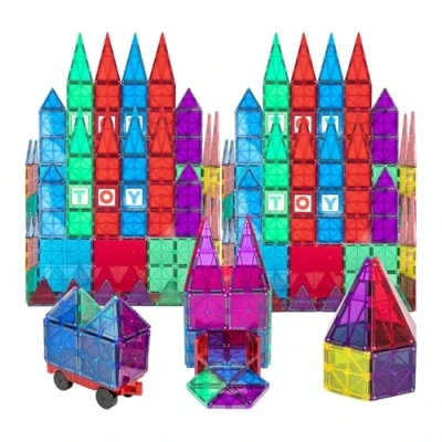 Bild av Playmags Award Winning Klara färger Magnetic Tiles 50 st byggnad inklusive en bil Colorful &amp; Hållbar STEM magnetleksaker att utveckla motorik Skapande 6 Ytterligare Clickins ingår