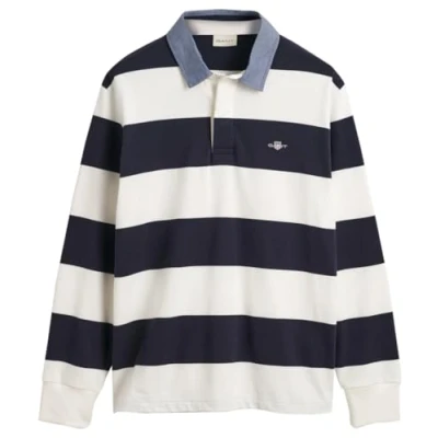Bild av GANT Chambray Stripe Heavy Rugger Långärmad tröja, Storlek: 4XL, Eggshell