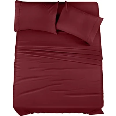 Bild av Utopia Bedding California King Bed Lakanset 4 delar sängkläder borstad mikrofiber krympnings och blekningsbeständig enkel skötsel (kung, vinröd)