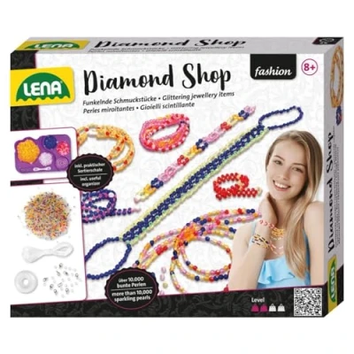 Bild av Lena 42304 Hantverk Diamond Shop Large, komplett 10 000 pärlor, elastiska trådar, sorteringsskål och instruktioner, smyckeset för barn från 8 år, flerfärgad