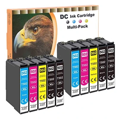 Bild av D&amp;C 10 bläckpatroner kompatibla med Epson 502 XL för Expression Home XP 5100 Series 5105 5115 WorkForce WF 2800 serien 2860 D DWF 2865 4 x svart 2 cyan magenta