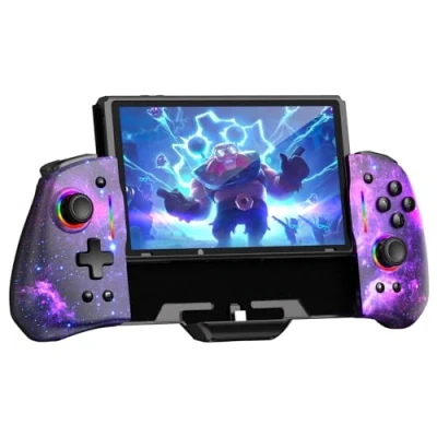 Bild av NexiGo Hall Effect Gripcon (ingen drift, ingen dödzon) med hallavkänningsjoystick för strömbrytare/omkopplare OLED, justerbar RGB ljus, 6 axlad gyro, turbo, kartläggning (kosmisk nebulosa)