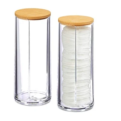 Bild av Relaxdays bomullskuddar förvaring set om 2, akryl, bambu, bad, bomullskudde med lock, H x D: 17,5 7,5 cm, klar/natur