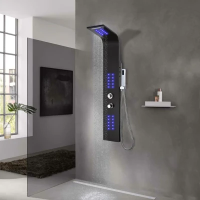 Bild av vidaXL Duschpanel Duschvägg Paneldusch Väggdusch Badrumsdusch Dusch Duschsystem Duschhuvud Duschpanelsystem Svart Aluminium