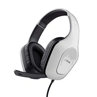Bild av Trust Gaming GXT 415PS Zirox lätta spelheadset för Playstation 5 med 50 mm drivrutiner, 3,5 anslutning, vikbar mikrofon, 1,2 m trådbundna hörlurar, PS5 Over ear hörlurar vit