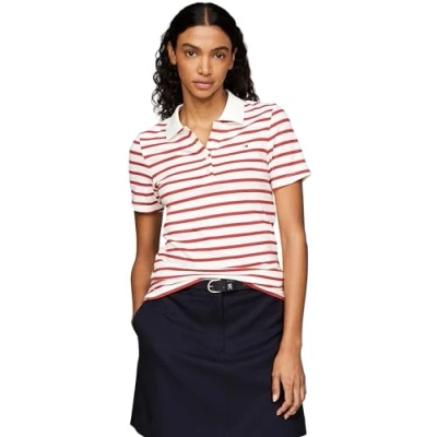 Bild av Tommy Hilfiger 1985 SLIM Stripe Piké, Storlek: XS, Breton ecru/terra red