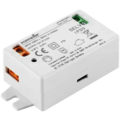 Bild av Poppstar LED transformator 230 V AC /12V DC 0,5A för lampor till 6 Watt