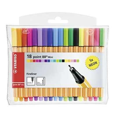 Bild av Fineliner STABILO point 88 Mini Förpackning med 18 Blandade färger inklusive 5 Neonfärger