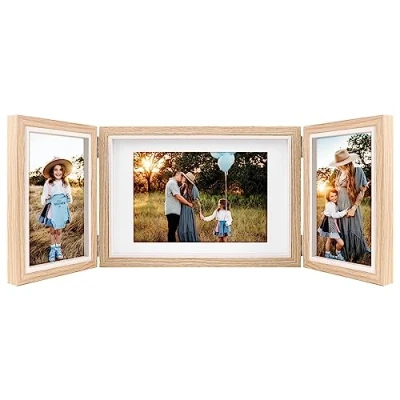 Bild av Trippel fotoram flera foton 3 bildramar 4 x 6 och 5 7 träkorn
