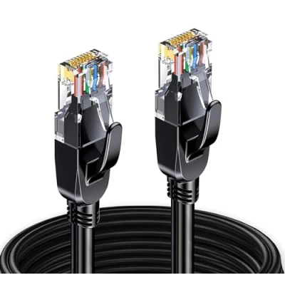 Bild av Elfcam® 0,5 m RJ45 Cat 7 Ethernet nätverkskabel, 100% koppar SFTP skärmat par, 6 mm kabeldiameter, 28 AWG rund kabel och svart (0,5 m)