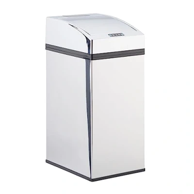 Bild av Relaxdays, silversensor papperskorg rostfritt stål, med automatiskt lock, inre hink, hygienisk, 7 L, H x B D: 35 15 20 cm, liter