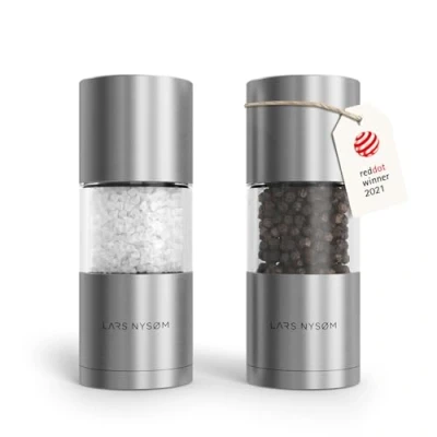 Bild av LARS NYSØM Salt och pepparkvarnset I rostfritt stål med justerbar keramisk malverk 2 stycken Design kryddkvarnset manuellt (2 pack) (Stainless Steel)