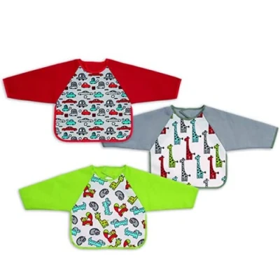 Bild av Ti TIN 4 pack vattentäta haklappar med ärmar, 25 x 35 cm Haklapp ärmar och kardborreband, för spädbarn från 6 till 18 månader, 73% bomull 27% polyester, olika motiv/färger, MULTI, 7