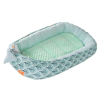 Bild av Medi Partners babybo, gosigt bo, 100% bomull, bo resesäng för spädbarn, 100 x 60 15 cm, avtagbar insats (skog med minter, minky)