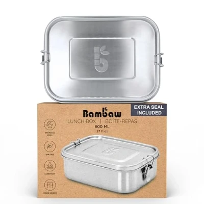 Bild av Bambaw Rostfritt stål dropplåda 800 ml Bpa fri drickslåda matlåda lunchlåda vattentät Bento Inox Lunchbox