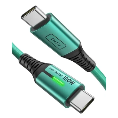 Bild av INIU USB C kabel, laddningskabel [2 m/grön] typ snabbladdningskabel nylon A till mobiltelefon datakabel för Samsung S22 S21 Note 10 Google Pixel 7 iPad Pro Huawei Xiaomi 11 PS5 etc.