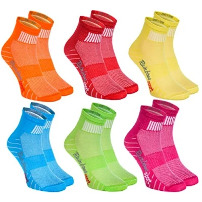 Bild av Rainbow Socks Kvinnor män färgglada sportstrumpor i bomull, 6 x orange, röd, gul, teal, grön, magenta, 39 41 EU
