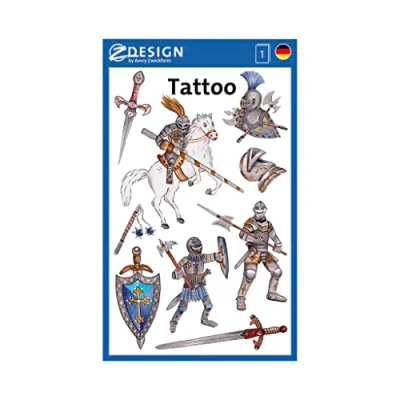 Bild av AVERY Zweckform 56739 tatuering barn 9 stycken (tillfälliga tatueringar riddare, barntatuering vattentät, självhäftande tatueringar, barnfödelsedag, present, festspel priser, att leka med, pojkar)