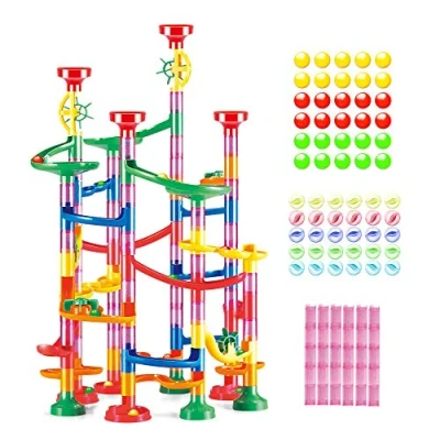 Bild av kulbana murmelbana marble run flerfärgade byggstenar gör det själv med järnvägselement och glaskulor pedagogiska. 169 delar. Från 3 år