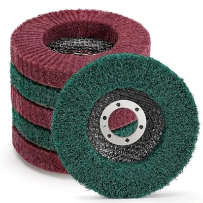 Bild av SI FANG 6 st 4,5 tum x 7/8 nylonfiber klaffskiva mixset, 180 och 320 korn icke vävt polerande hjul set, skurdyna slipskivor för vinkelslipning, elastisk slipning rostborttagning