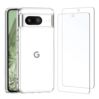Bild av NEW&#039;C skal till Google Pixel 8, Ultra Transparent Soft TPU Gel Silikon och 2 x härdat glas för 8 skärmskyddsfilm