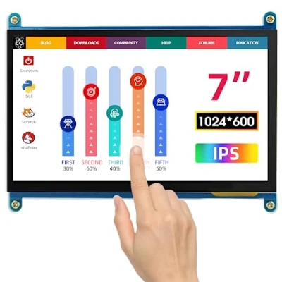 Bild av ELECROW Pekskärmsskärm för Raspberry pi 4, 7 tum 1024 x 600 HDMI skärm kapacitiv pekskärm Pi, Windows