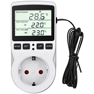 Bild av Temperaturregulator 230 V digital termostat, uttag, kontakttermostat med givare, timer, temperaturuttag, uppvärmning, kylning för växthus, värmetak, vattentank