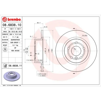 Bild av BREMBO COATED DISC LINE 08.6838.11 Disque de frein 304 12,6 5 plein revêtu LAND ROVER: Range Rover 3, Discovery 2, 2