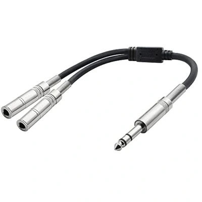 Bild av 1/4 tum TRS stereosplitter Y kabel 6,35 mm hankontakt stereo till dubbel honkontakt ljud högtalarkabel (38 cm)