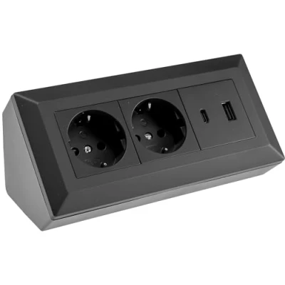 Bild av ChiliTec Steckdosenblock Ecksteckdose 2 Fach Schutzkontaktsteckdose USB A PD Schwarz