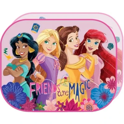 Bild av Disney Par sidogardiner solskydd bil prinsessor flickor 44 x 35 cm med grafik Jasmine Rapunzel Belle Ariel på rosa bakgrund