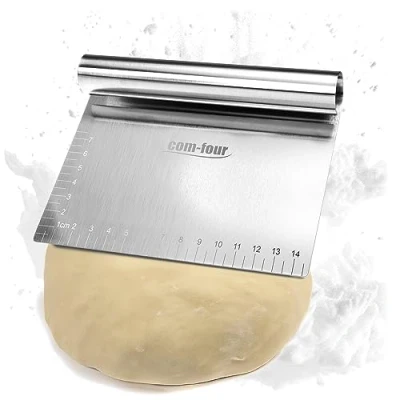 Bild av COM FOUR® Premium degspatel, degklippare av rostfritt stål, med runt handtag, raka sidor, köksspatel (1 bit silverfärgad rundad)