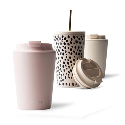 Bild av MAMEIDO termomugg 350ml, läckagesäker kaffemugg to go tillverkad av rostfritt stål, dubbelväggig isolerad, läckagesäker, coffee mugg, håller värmen (Blush Kissed, 0,35l)