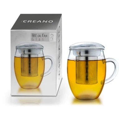 Bild av Creano Teglas allt i ett, stor tekopp med sil rostfritt stål och glaslock, tekokare attraktiv presentförpackning (1 x 400 ml klar, 1 st (paket 1)