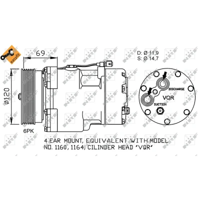 Bild av NRF EASY FIT 32748 compresseur De Climatisation SD7V16 12 PAG 46 avec huile PAG, bague d&#039;étanchéité VOLKSWAGEN: Sharan I