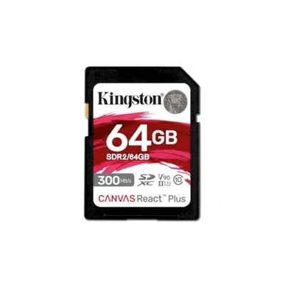 Bild av Kingston Canvas React Plus 64 GB SDXC minneskort UHS II 300R/260W U3 V90 för Full HD/4K/8K SDR2/64