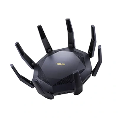 Bild av ASUS RT AX89X 12 Stream AX6000 Dual Band Wi Fi 6 802.11ax Router som stöder MU MIMO och OFDMA teknik, med AiProtection Pro nätverkssäkerhet drivs av Trend Micro Adaptiva QoS, dubbla 10G portar
