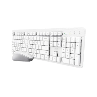 Bild av Trust ODY II tyst tangentbord mus set trådlöst tysk QWERTZ layout, platta knappar, tvåhändig trådlös 800 1600 DPI, stänksäker, en USB mottagare, för PC dator bärbar Mac, vit