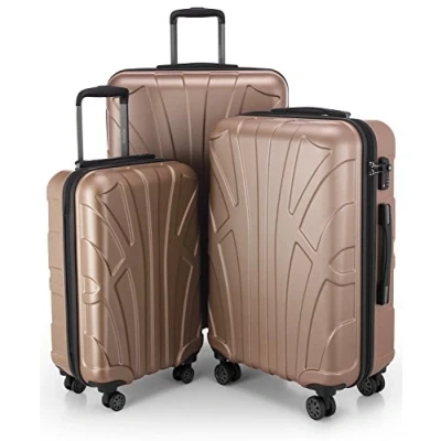 Bild av Suitline Koffer i 3 Größen, Vagnset Rollkoffer Hartschalen Reisekoffer (55 cm, 66 76 cm) Zwillingsrollen, 15 Verschiedene Farben, Guld, SET OF 3, Bagageset