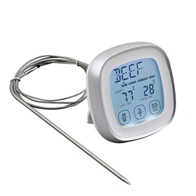 Bild av DollaTek köttermometer, omedelbar avläsning mattermometer digital matlagningstermometer med timer varningssond för ugn, kök, grillning, rökare (silver)