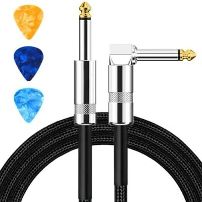 Bild av Qussedser Gitarrkabel Gitarrsladd 10 Fot Gitarr AMP Sladd för Basgitarr &amp; Elgitarr/Keyboard/Mandolin, Ljudkabel