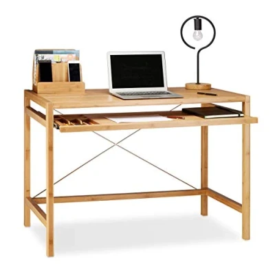 Bild av Relaxdays Datorbord, Massivt Bord Lämpligt för Kontor, H x B D: 76,5 106,5 55,5 cm, Brun