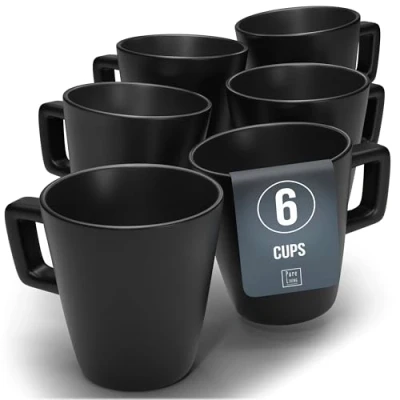 Bild av Stengods kaffekoppar 6 personer. Manhattan Högkvalitativ Urban Style TEST mycket bra kopp set, diskmaskin, mikrovågsugns och reptåligt, snyggt te kaffekopp set Pure Living i matt svart